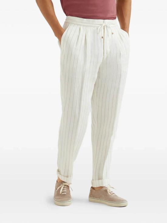 25FW 브루넬로 쿠치넬리 린넨 트윌 스트라이프 트라우저 MZ412E1710C6190 WHITE - BRUNELLO CUCINELLI