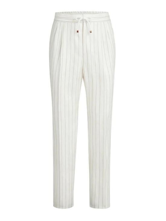25FW 브루넬로 쿠치넬리 린넨 트윌 스트라이프 트라우저 MZ412E1710C6190 WHITE