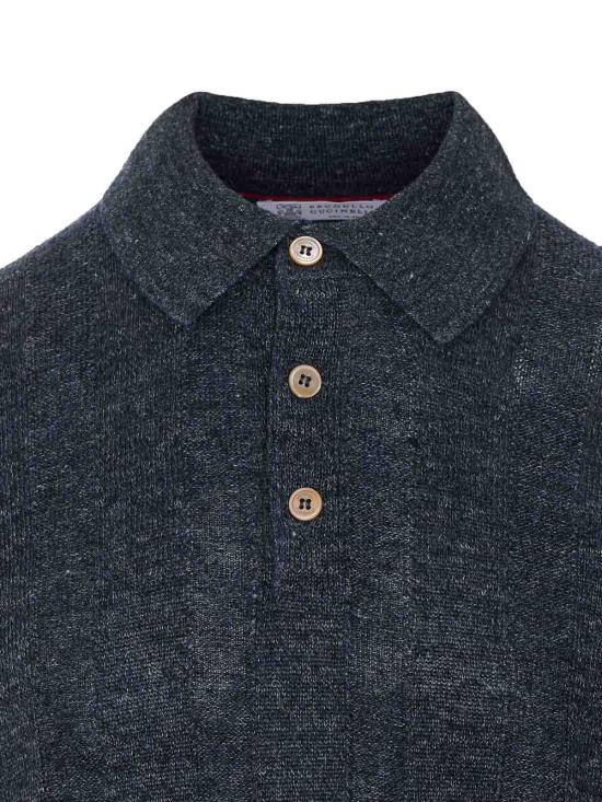 26SS 브루넬로 쿠치넬리 와이드 립 코튼 리넨니트 폴로셔츠 M2L707815CGB23 GREY - BRUNELLO CUCINELLI