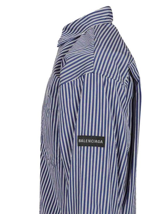 26SS 발렌시아가 스트라이프 로고 패치 셔츠 857814TTM348502 BLUE - BALENCIAGA