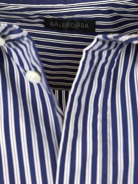 26SS 발렌시아가 스트라이프 로고 패치 셔츠 857814TTM348502 BLUE - BALENCIAGA
