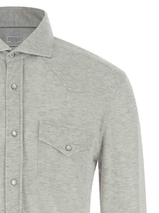 26SS 브루넬로 쿠치넬리 피케 셔츠 ME8546666C3657 GREY - BRUNELLO CUCINELLI
