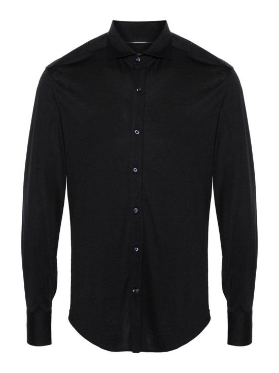  브루넬로 쿠치넬리 스프레드 칼라 경량 저지 셔츠 MH8366686C4425 DARK BLUE