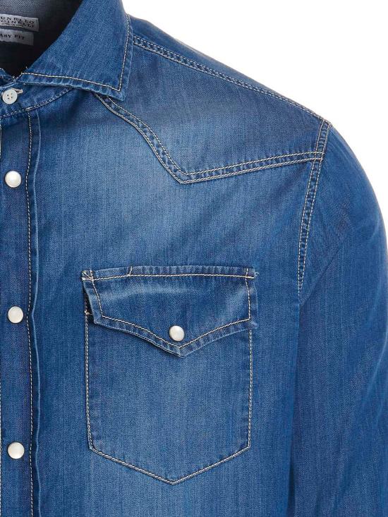 26SS 브루넬로 쿠치넬리 긴팔 셔츠 MR6834008COM47 BLUE - BRUNELLO CUCINELLI