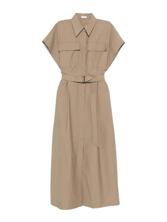 26SS 브루넬로 쿠치넬리 코튼 나일론 벨티드 드레스 ML140A5475C9325 BROWN