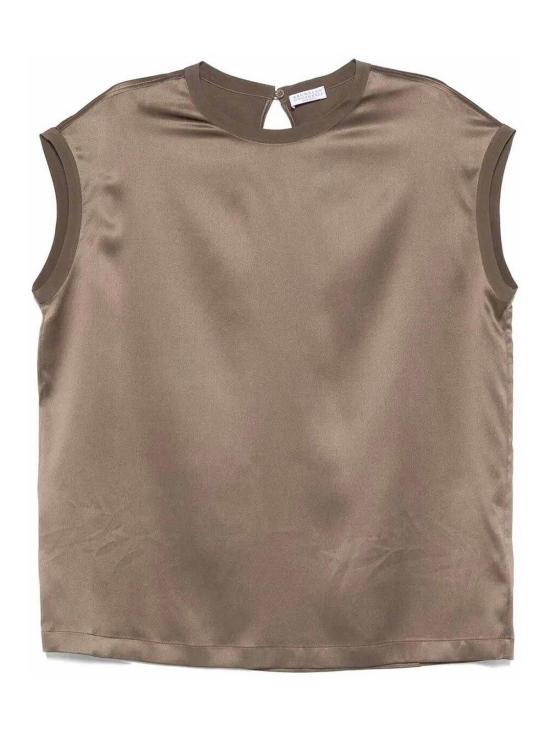 25FW 브루넬로 쿠치넬리 모닐리 스트레치 실크 새틴 티셔츠 M0C59EH500C3981 BROWN