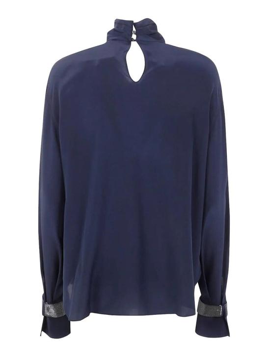 25FW 브루넬로 쿠치넬리 크레이프 드 신 블라우스 MB993EK714C7186 BLUE - BRUNELLO CUCINELLI