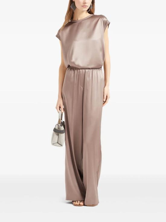 25SS 브루넬로 쿠치넬리 모닐리 스트레치 실크 새틴 티셔츠 M0C59EH500C2925 BROWN - BRUNELLO CUCINELLI