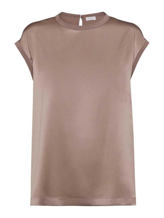 25SS 브루넬로 쿠치넬리 모닐리 스트레치 실크 새틴 티셔츠 M0C59EH500C2925 BROWN