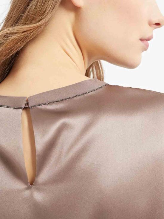 25SS 브루넬로 쿠치넬리 모닐리 스트레치 실크 새틴 티셔츠 M0C59EH500C2925 BROWN - BRUNELLO CUCINELLI