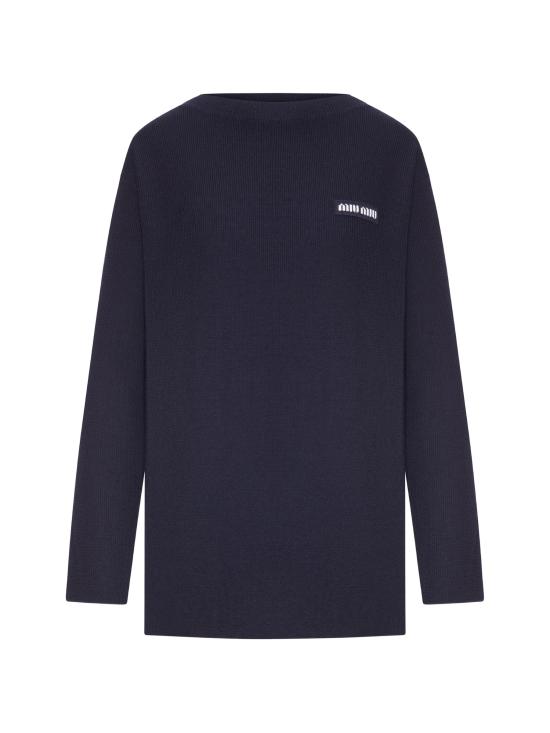 26FW 미우미우 로고 울 보트넥 스웨터 MML06WOOO1903 F0008 BLUE