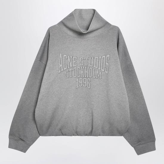 26FW 아크네 스튜디오 플리스 로고 스웨트셔츠 플리스 로고 스웨트셔츠 AI0193CO 990 GREY