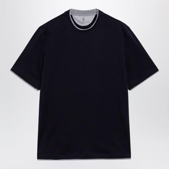 26FW 브루넬로 쿠치넬리 자수 로고 티셔츠 M0B137427CO CD325 BLUE