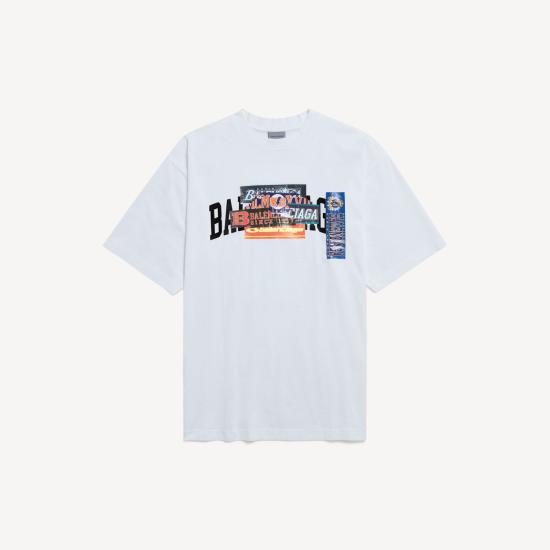 26FW 발렌시아가 범퍼 스티커 미디움 핏 티셔츠 764235TUVS3 9000 WHITE