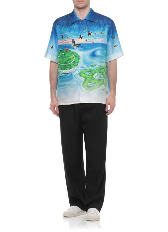26SS 카사블랑카 반팔 셔츠 MSP26SH00302SILK TWILL Blue - CASABLANCA