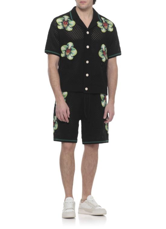 26SS 카사블랑카 반팔 셔츠 MSS26KW131601GLITCH ORCHID EMBROIDERED Black - CASABLANCA