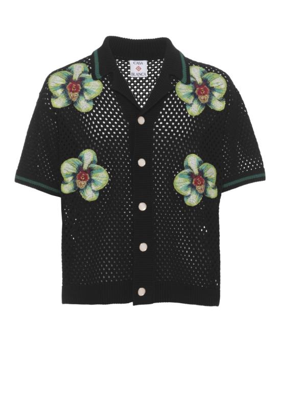 26SS 카사블랑카 반팔 셔츠 MSS26KW131601GLITCH ORCHID EMBROIDERED Black