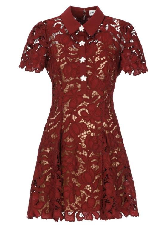 26FW 셀프 포트레이트 미디 원피스 PF26111SABUBURGUNDY LACE MINIBURGUNDY Red