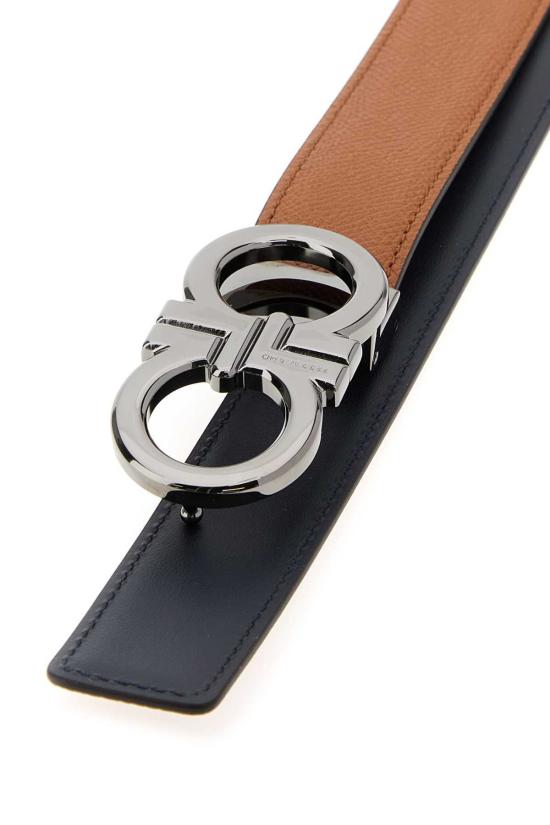  살바토레 페라가모 가죽 벨트 페라가모 비스킷 가죽 양면  /네이비/다크 브라운 - SALVATORE FERRAGAMO