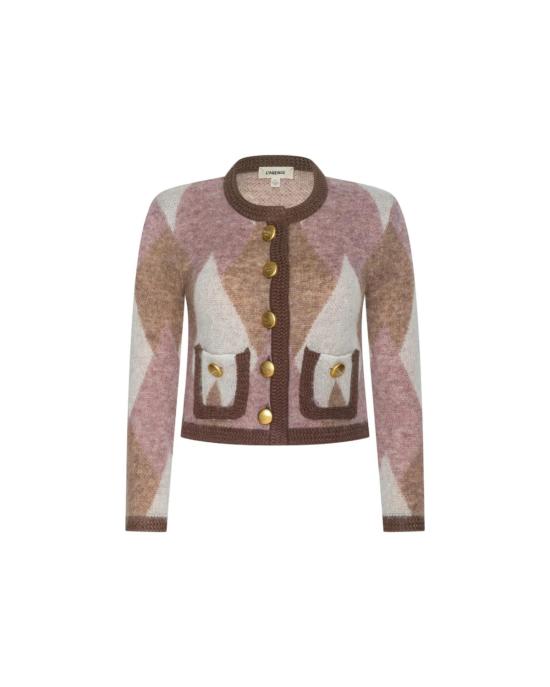  라장스 가디건 L'agence Siobhan Fuzzy Argyle Cardi / Mauve Multi Argyle