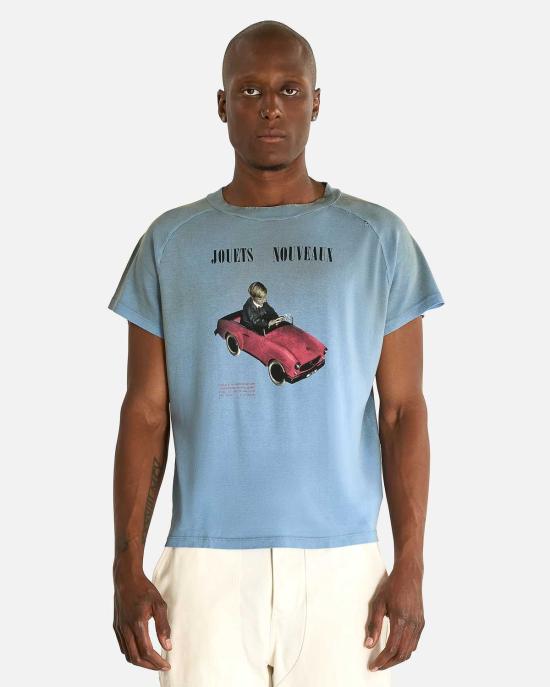  앙팡리쉬데프리메 반팔 티셔츠 Enfants Riches Deprimes Jouets Nouveaux Raglan T 셔츠 Sun Faded Blue