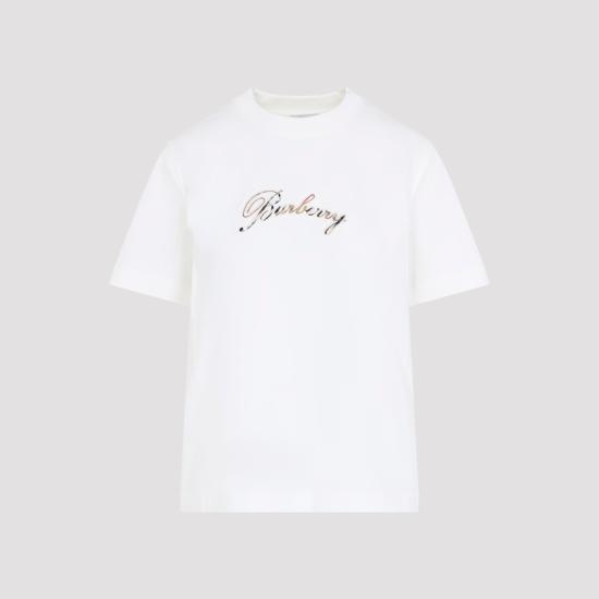 26FW 버버리 체크 커시브 로고 코튼 티셔츠 8118971 B7078 CHALK - BURBERRY