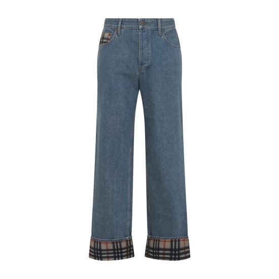 26SS 버버리 스트레이트 체크 턴업 진 8116361 A1322 MID BLUE - BURBERRY