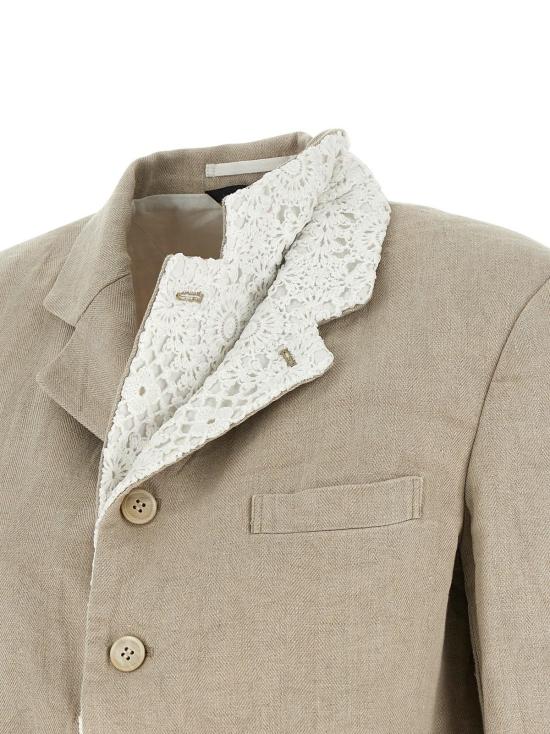  꼼데가르송 자켓 Comme Des Garçons 쉐브론 리넨 블레이저 베이지 - COMME DES GARCONS