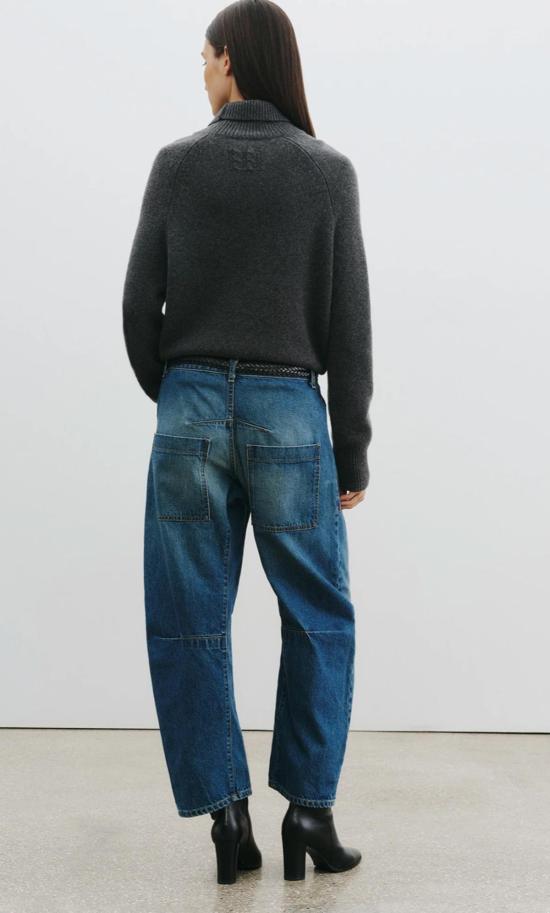  닐리로탄 데님 팬츠 닐리 로탄 숀 미드라이즈 스트레치 보우 레그 데님 - NILI LOTAN