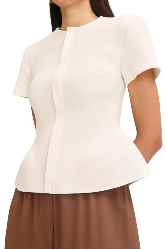  Scanlan Theodore 자켓 스캔란 시어도어 크레이프 니트 반팔 페플럼 재킷 크림색 - OTHER BRANDS