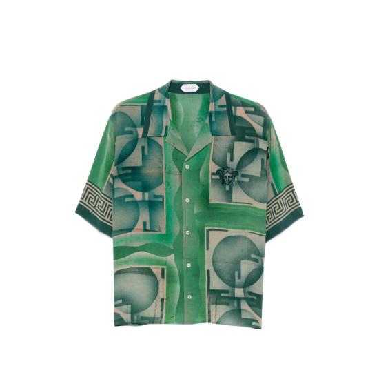 26FW 베르사체 반팔 셔츠 1A18726 1025703 5GE40 GREEN NEUTRALS