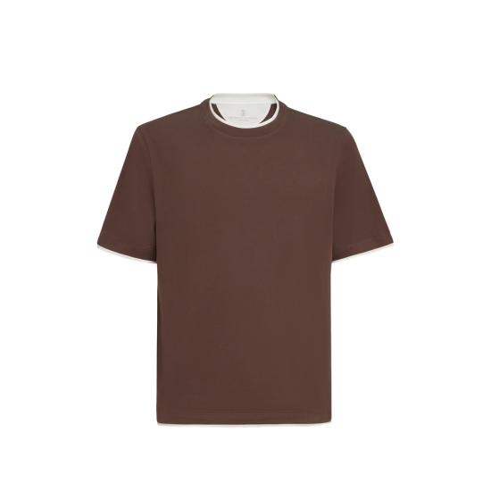 26FW 브루넬로 쿠치넬리 자수 로고 티셔츠 M0B137427 CFU86 BROWN