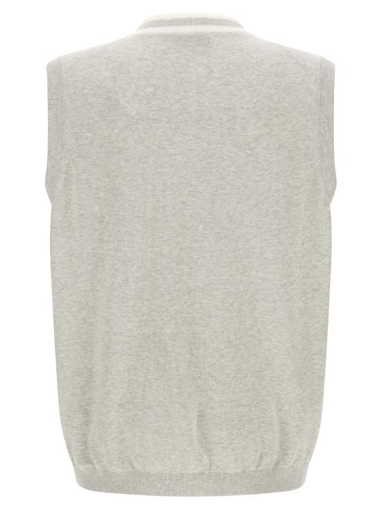 26FW 브루넬로 쿠치넬리 로고 장식 코튼 니트 베스트 M29203607FCI807 Gray - BRUNELLO CUCINELLI