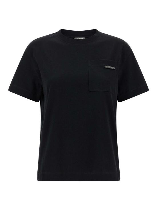 26FW 브루넬로 쿠치넬리 샤이니 탭 코튼 저지 티셔츠 M0T81EC710C101 BLACK