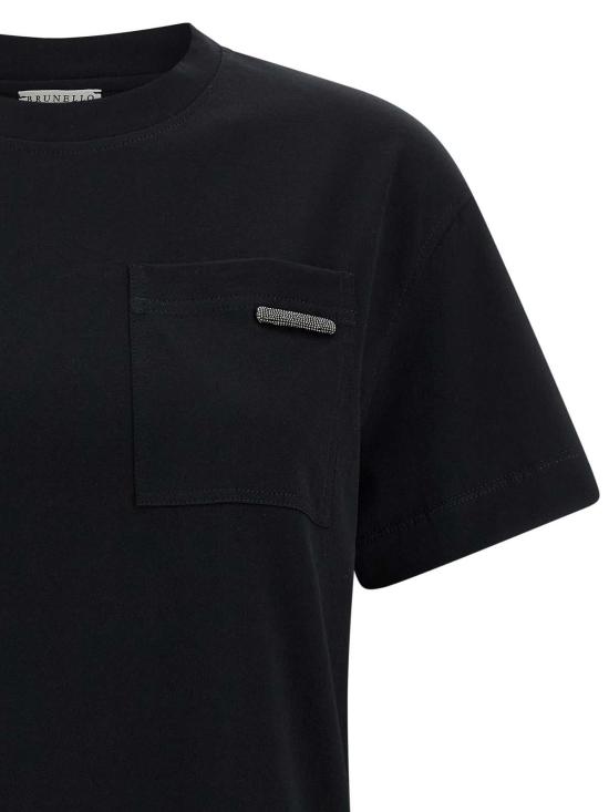 26FW 브루넬로 쿠치넬리 샤이니 탭 코튼 저지 티셔츠 M0T81EC710C101 BLACK - BRUNELLO CUCINELLI
