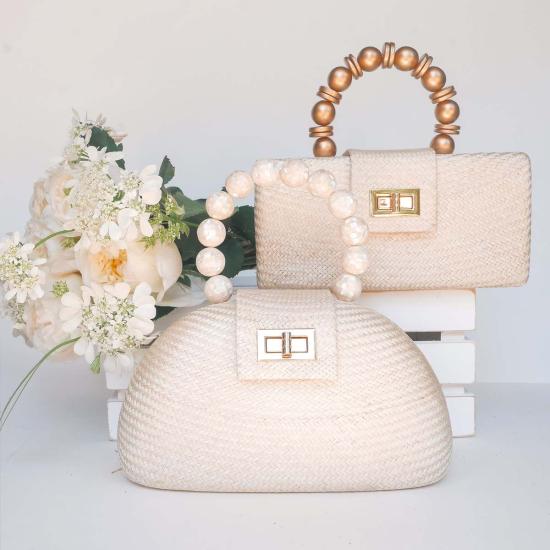  Soli & Sun 크로스백 솔리앤선 올라 우븐 스트로 & 쉘 펄 비즈 스테이트먼트 클러치 - OTHER BRANDS