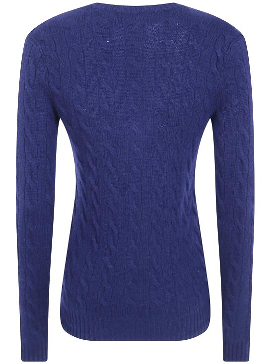 26FW 폴로 랄프로렌 포니 로고 자수 케이블 니트 v넥 스웨터 211971866099 003 BLUE - POLO RALPH LAUREN