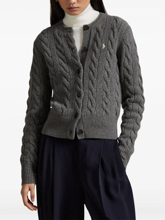 26FW 폴로 랄프로렌 로고 자수 크루넥 가디건 211972104099 500 GREY - POLO RALPH LAUREN