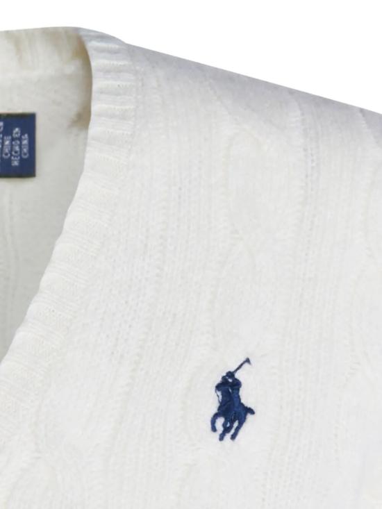 26FW 폴로 랄프로렌 포니 로고 자수 케이블 니트 v넥 스웨터 211971866099 001 WHITE - POLO RALPH LAUREN