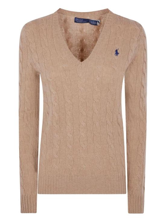 26FW 폴로 랄프로렌 포니 로고 자수 케이블 니트 v넥 스웨터 211971866099 002 NUDE NEUTRALS