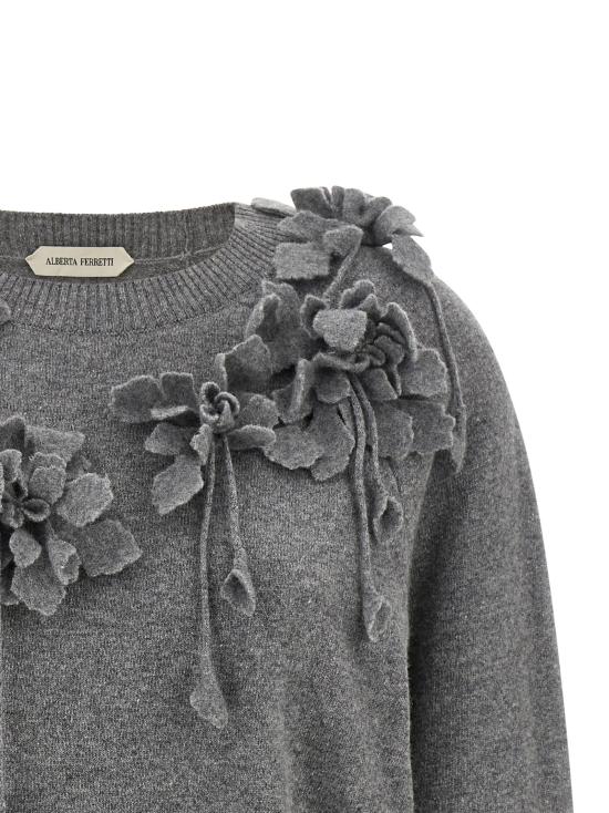 26FW 알베르타 페레티 스웨터 자수 꽃무늬 스웨터, 스웨터 및 가디건 (회색) - ALBERTA FERRETTI