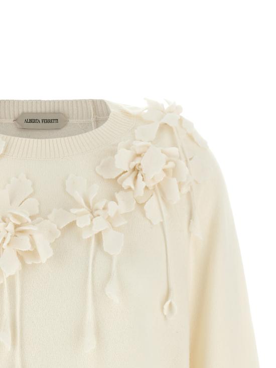 26FW 알베르타 페레티 스웨터 자수 꽃무늬 스웨터, 스웨터 및 가디건, 흰색 - ALBERTA FERRETTI