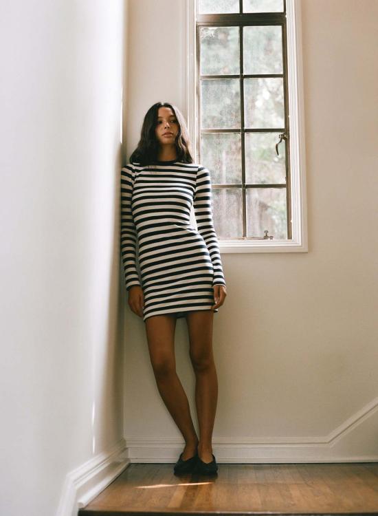  아셀 숏 원피스 애셔 아스트리드 스트라이프 드레스 / 블랙 스트라이프 - ASHER