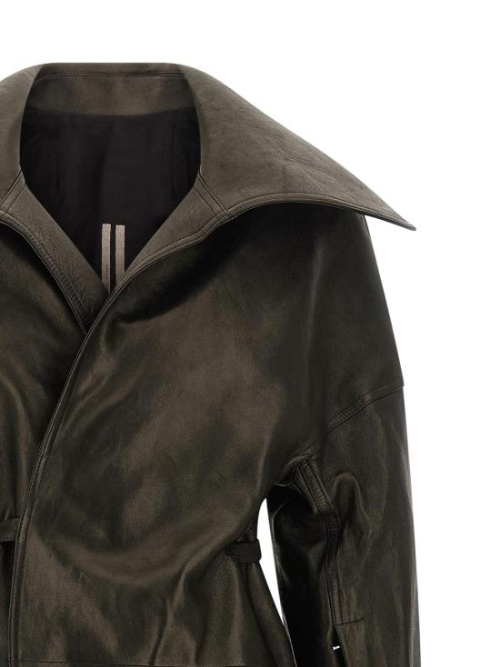  릭 오웬스 가죽 자켓 드라큘라 벨티드 코트 블랙 - RICK OWENS