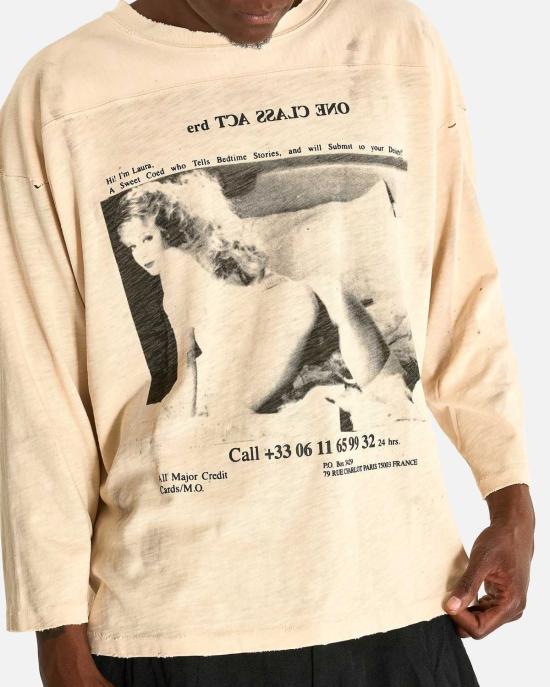  앙팡리쉬데프리메 긴팔 티셔츠 Enfants Riches Deprimes One Class Act Hockey Jersey Dirty White - ENFANTS RICHES DEPRIMES