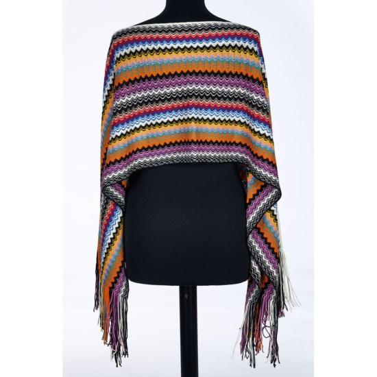  미소니 케이프 미쏘니 프린지 울 폰초 멀티컬러 - MISSONI