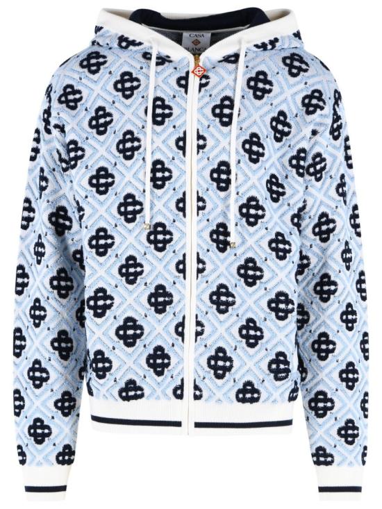 26FW 카사블랑카 후드 티셔츠 M PF26 KW 1404 01 MERINO CC MONOGRAM Blue