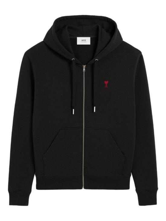 26FW 아미 스몰 하트 로고 루프백 오가닉 코튼 플리스 후드 BFUSW435 730 001 Black