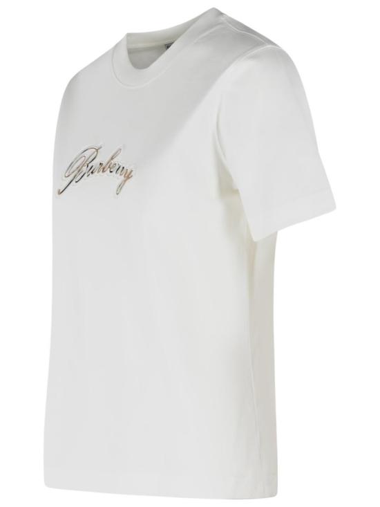 26SS 버버리 체크 커시브 로고 코튼 티셔츠 8118971 B7078 White - BURBERRY