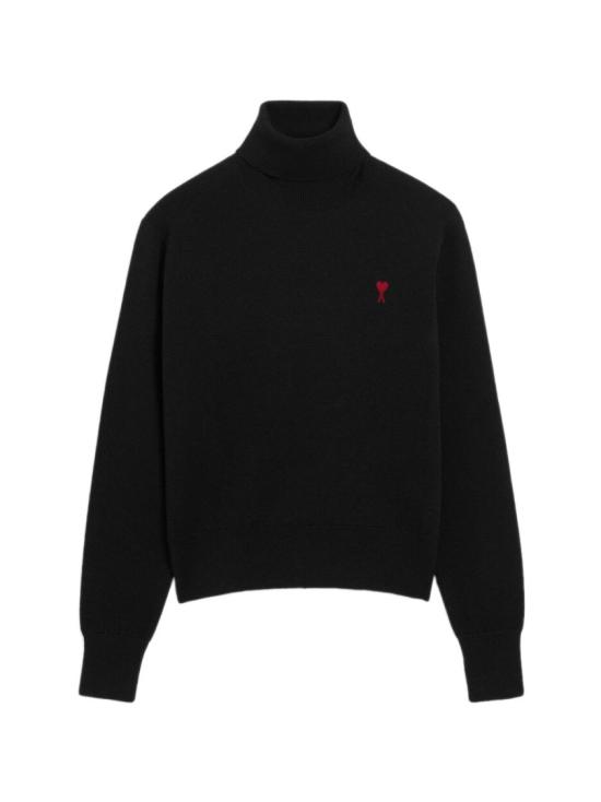 26FW 아미 스몰 하트 로고 메리노 울 니트 터틀넥 HKS827 001 009 Black